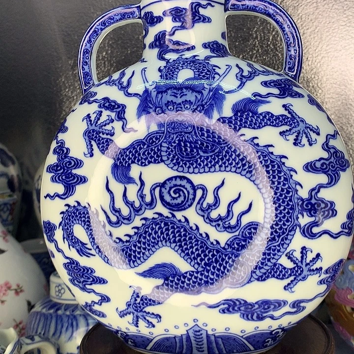 钧瓷手工艺品龙纹扁瓶