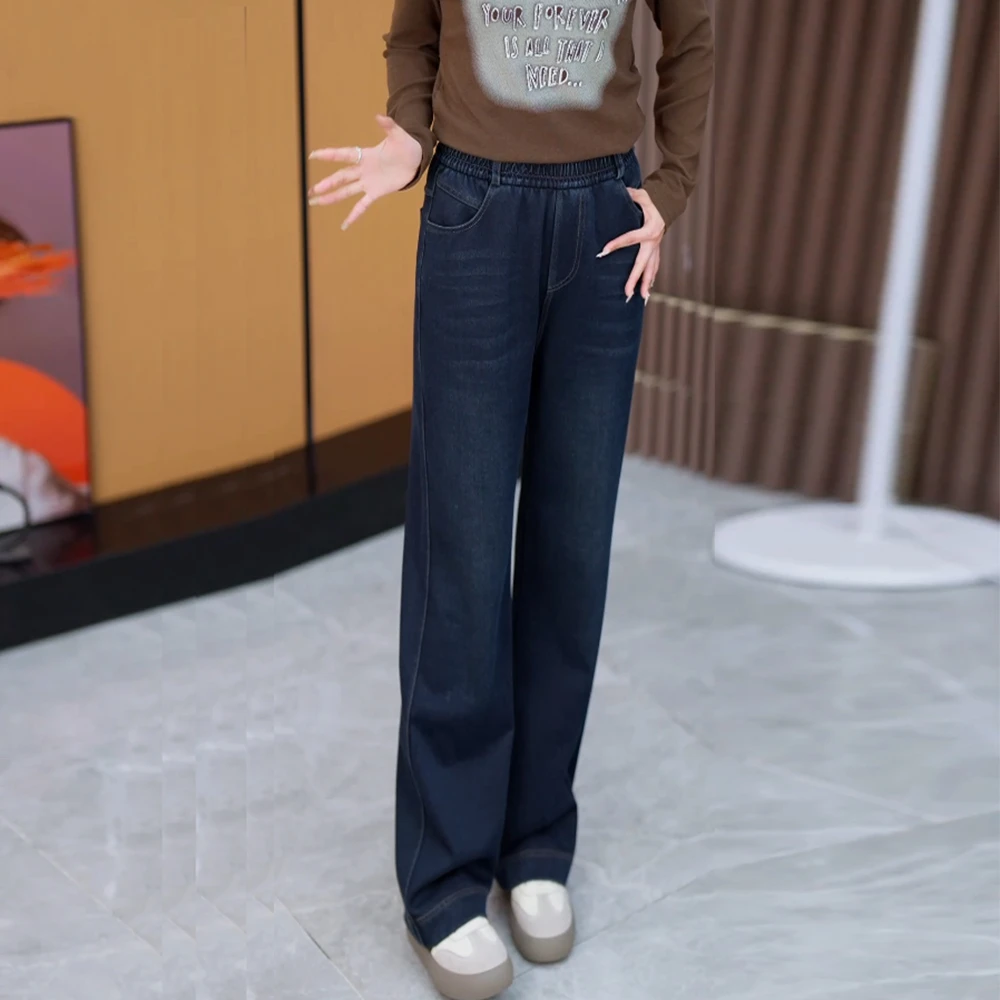 2025春款高腰直筒牛仔裤春装休闲百搭窄版阔腿裤宽松显瘦大码女裤