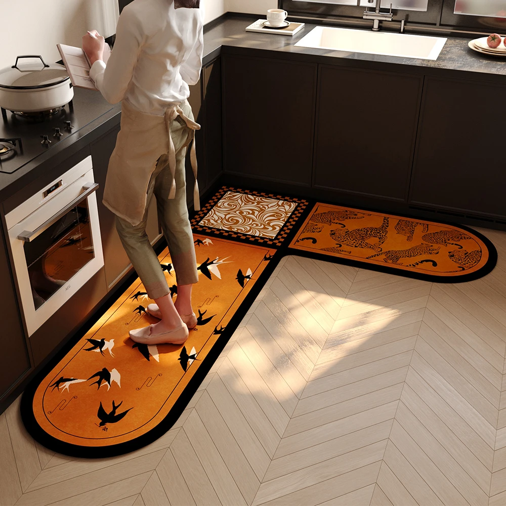 左L形轻奢复古美式法式简约厨房地垫吸水防滑硅藻泥耐脏