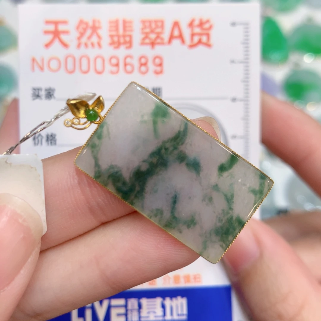 翡翠18K金镶嵌颈饰无事牌