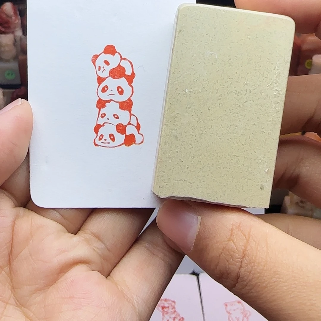 寿山石印石1.5×3.0四只熊猫 手工篆刻
