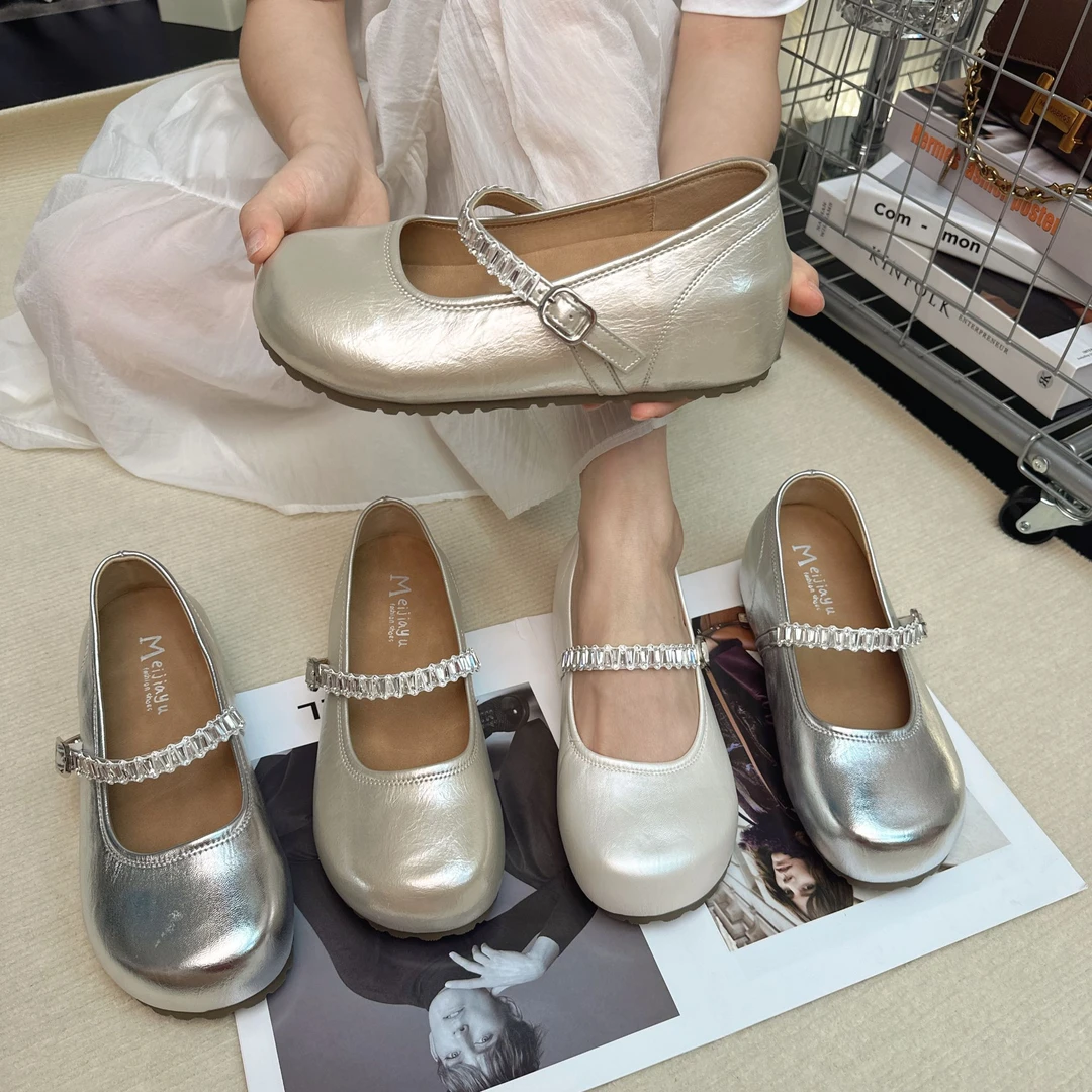 5CM内增高法式气质女鞋2025夏季新款浅口复古百搭一字扣玛丽珍鞋