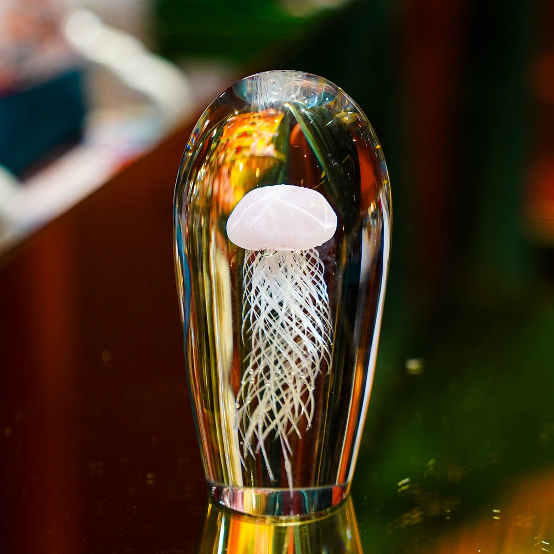 【本尼家】JC43粉色水母造型半海仙姿桌面装饰摆件