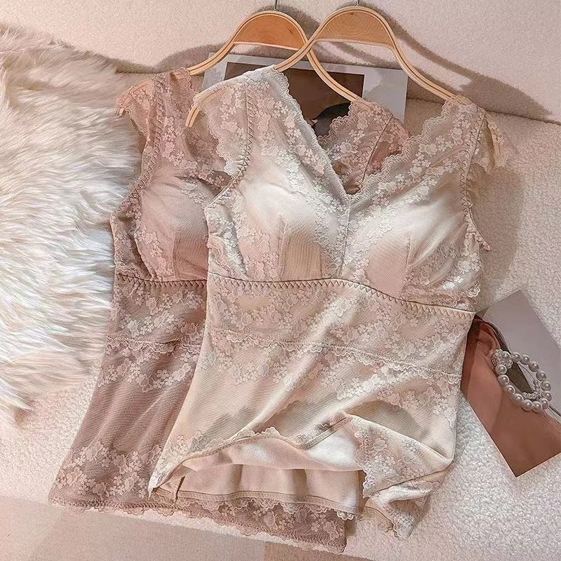 蕾丝美背夏季保暖背心女士带胸垫内衣百搭打底上衣吊带背心女款