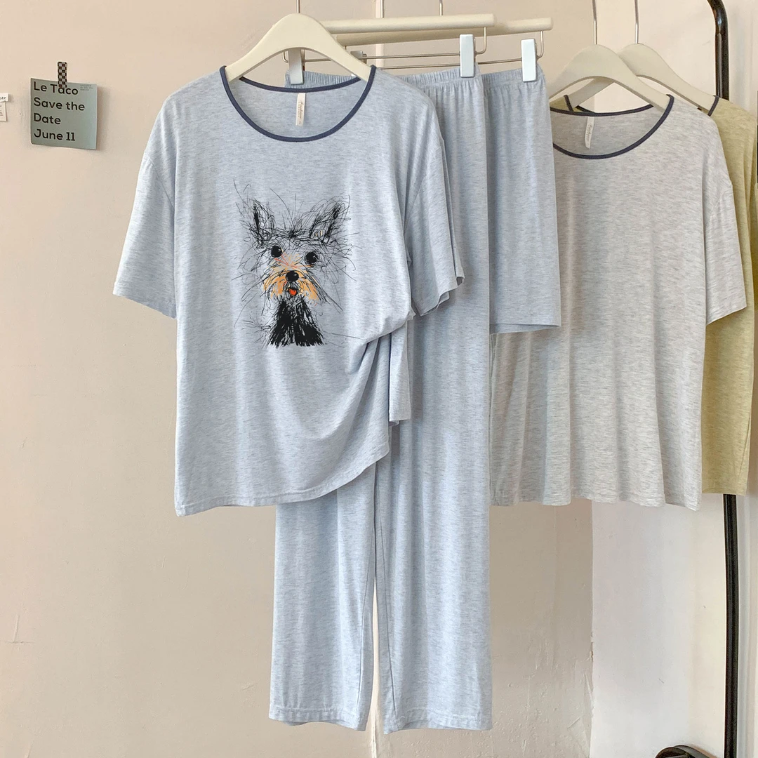 莫代尔短袖女薄款有弹性睡衣家居服套装家居服网红套装休闲宽松