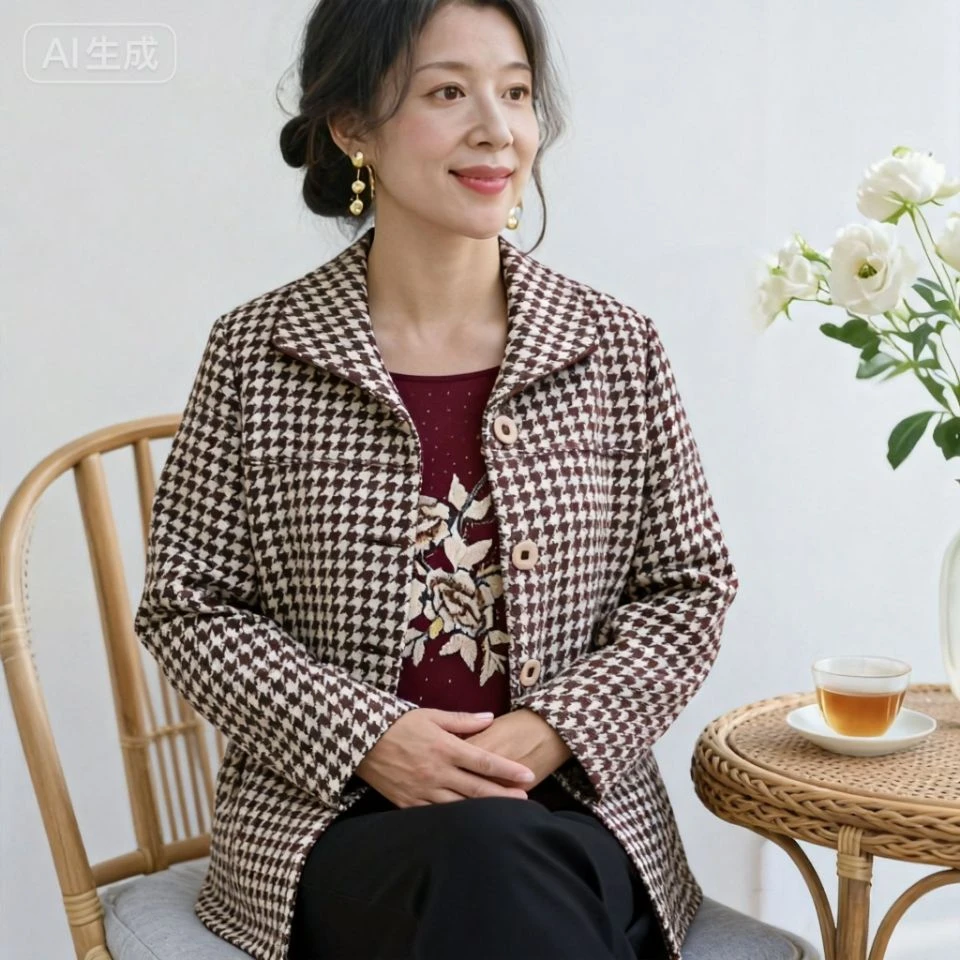 29#中老年女装毛呢翻领加厚妈妈奶奶婆婆外穿直播链接