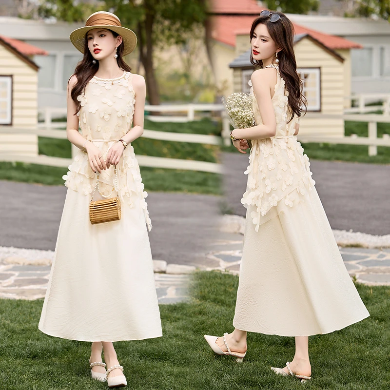 时尚套装法式小礼服连衣裙仙气气质裙子女装中长款显瘦白色夏季