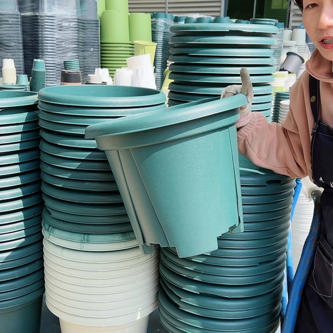 树脂瑕疵青山盆7#墨绿色6个无托