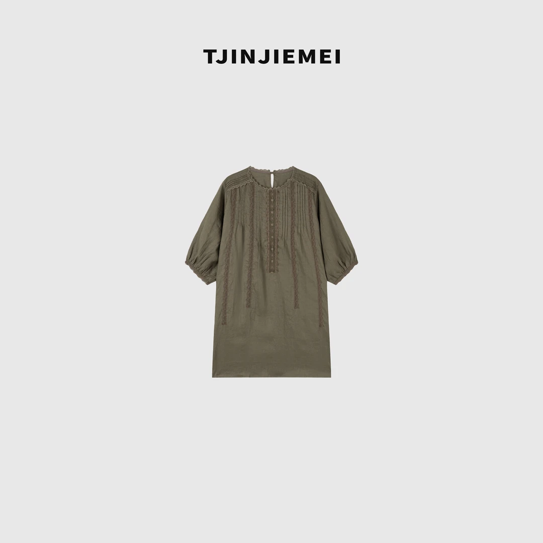 T井姐妹【奇异果】设计感气质黑色亚麻蕾丝连衣裙LYQ2504-TJ262