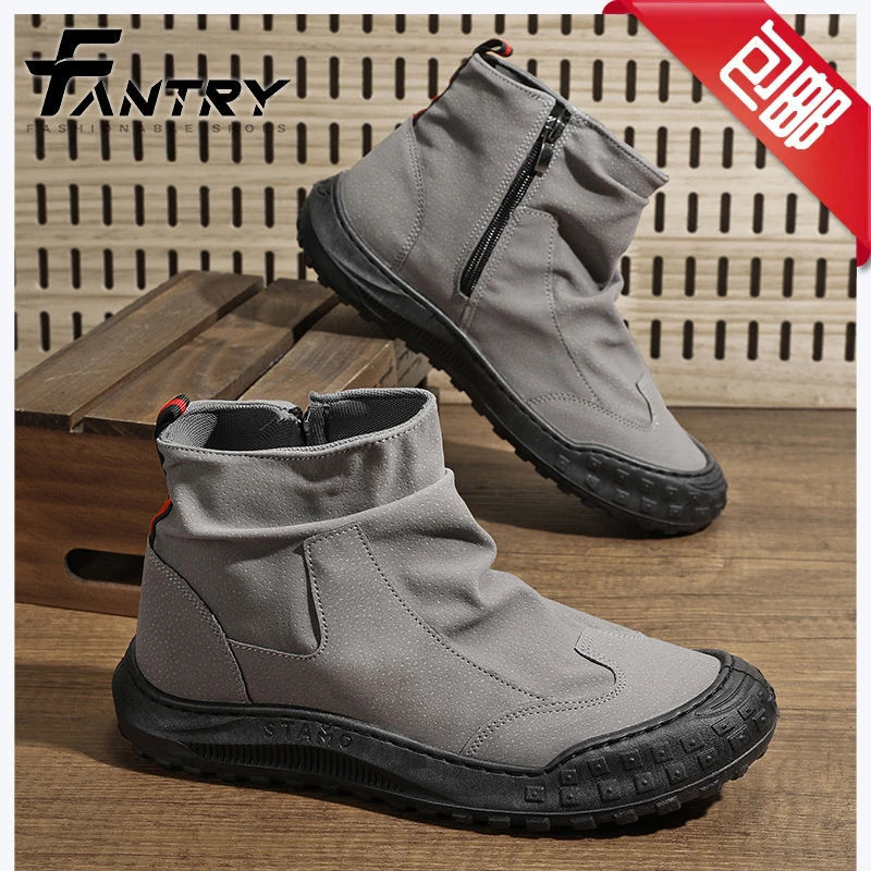 2025新款男鞋工地马丁靴侧拉链防滑登山户外工作一脚蹬透气运动鞋