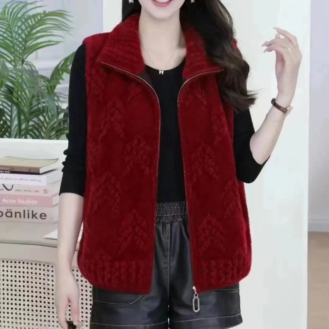 水貂绒马甲外套女装秋冬背心拉链中年妈妈装外搭毛衣马夹