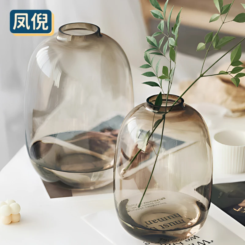 凤倪喜悦大肚玻璃花瓶透明高级感摆件客厅轻奢落地水养雪柳马醉木