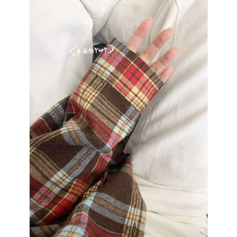 韩版气质减龄设计感格子衬衫外套男女春季慵懒风休闲百搭叠穿衬衣