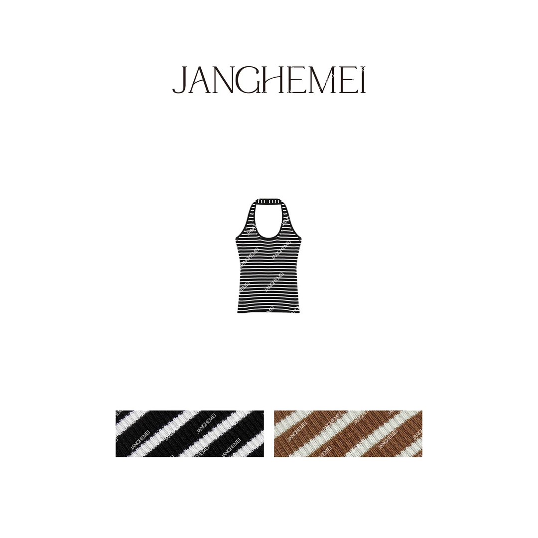 JANGHEMEI【条纹毛织背心】挂脖修身百搭上衣 D20924M42