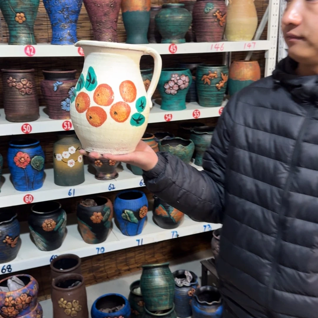 红陶红陶浮雕花盆炸炸炸