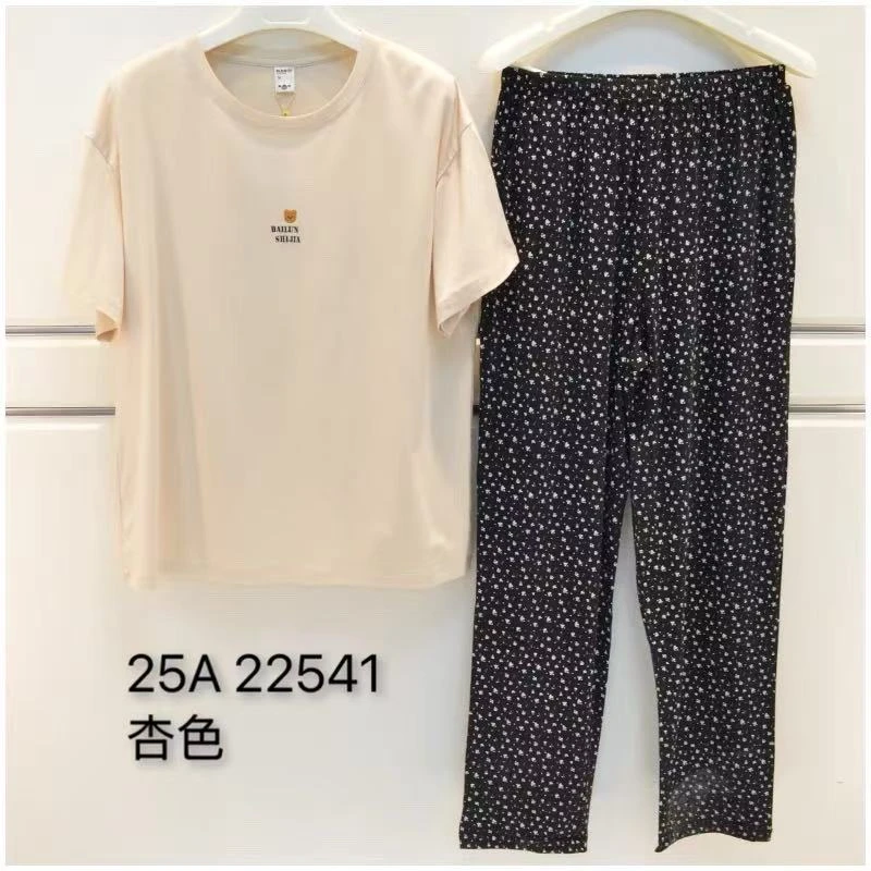 夏季莱赛尔棉针织休闲短袖长裤女士居服套装25A22541