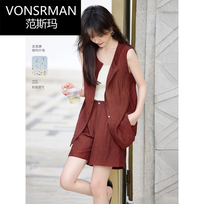 品牌高端休闲简约衬衫外套短裤女套装2025夏季新款百搭设计感套装