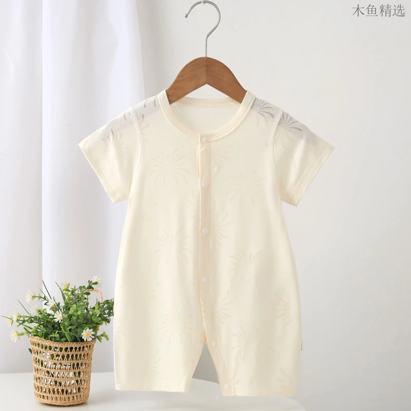 【莫代尔烧花】夏季薄款婴儿连体衣短袖短裤哈衣爬服凉爽宝宝睡衣