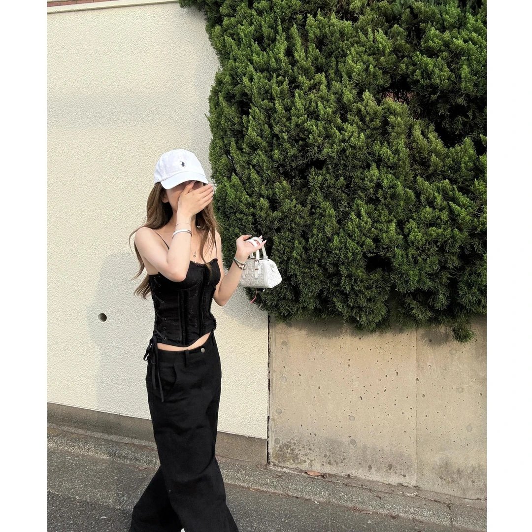 性感蕾丝吊带背心设计感小众收腰抹胸鱼骨上衣女百搭宽松休闲裤潮