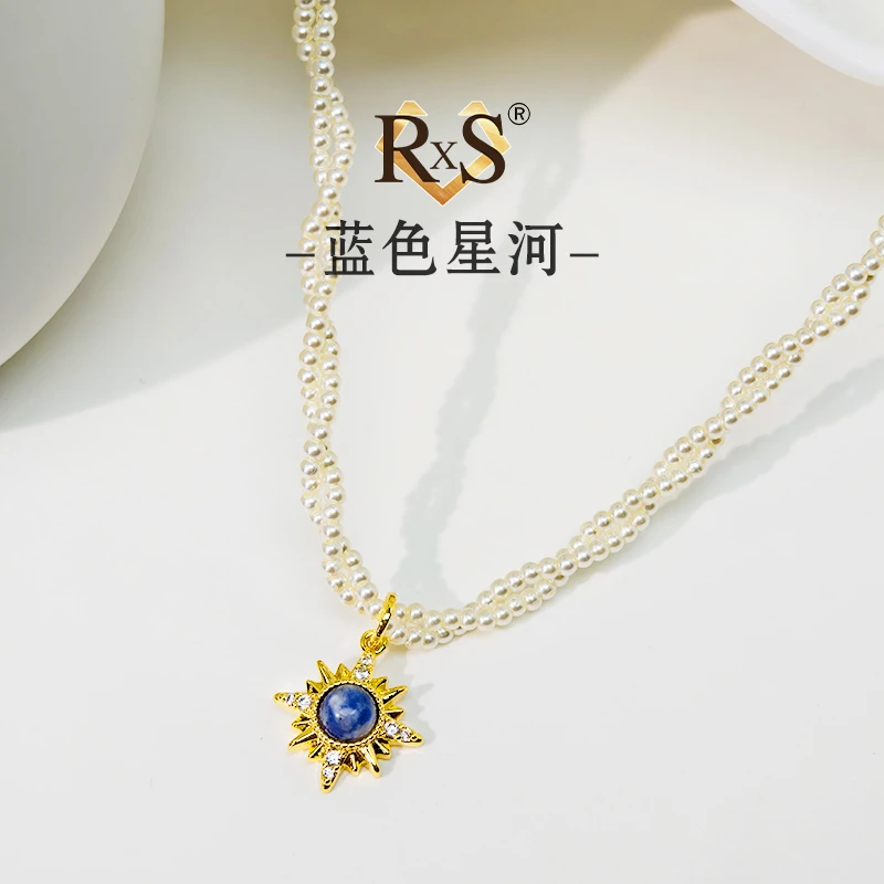 铜合金项链 镀K金 L045【蓝色星河系列】双层叠戴麻花锁骨链