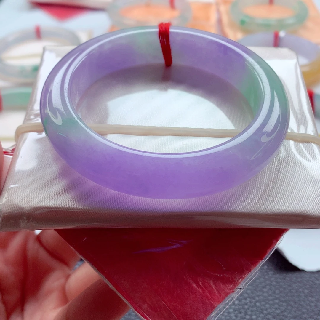 翡翠未镶嵌手镯师妹54孤品妖紫春彩毕业