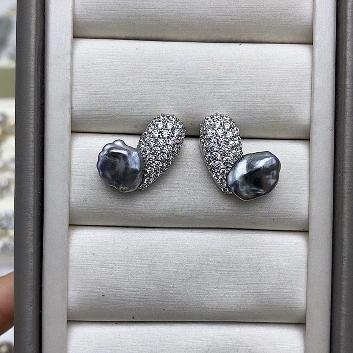 银S925镶嵌海水珍珠耳饰