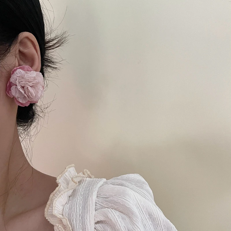 铜合金耳饰 法式浪漫超仙玫瑰花耳环925银针甜美气质耳饰