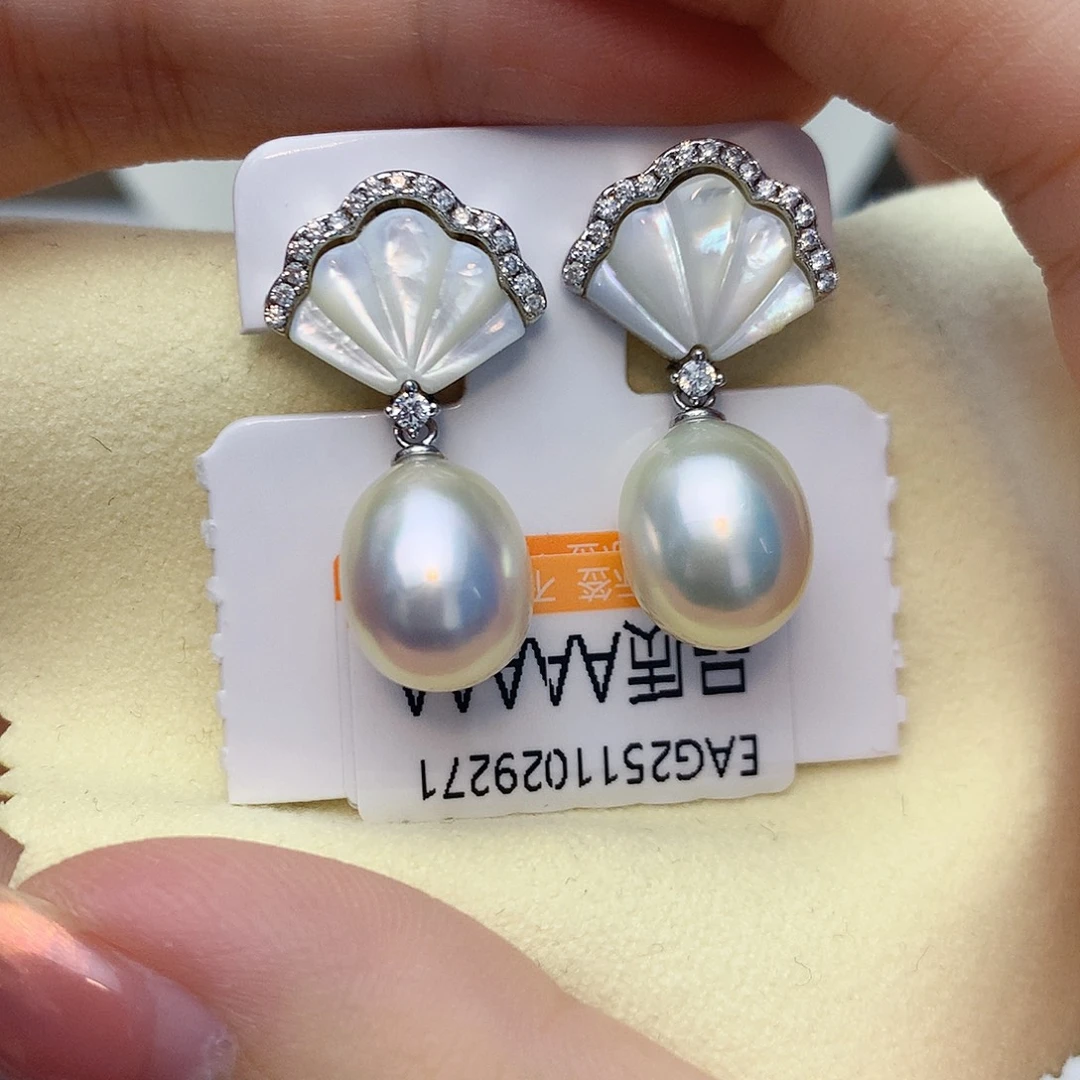 海水珍珠耳饰银S925镶嵌w24