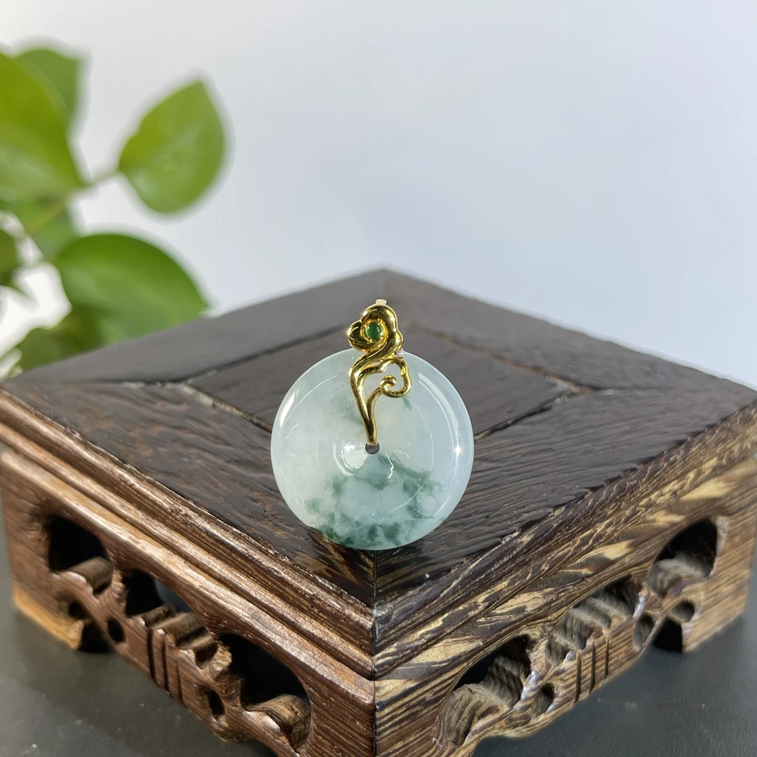 JYB25-118  天然缅甸A货翡翠  18K镶嵌平安扣