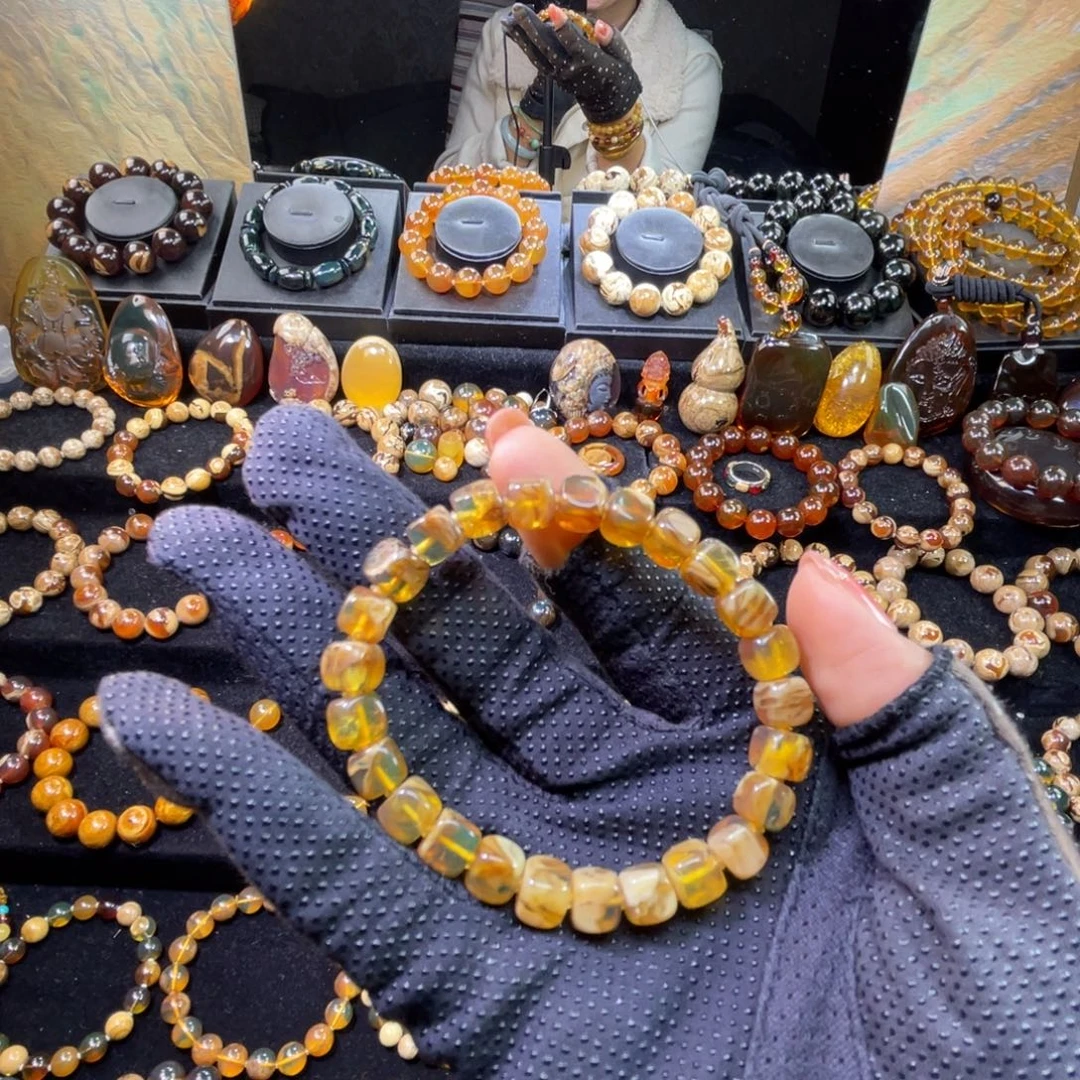 琥珀未镶嵌手串蜜蜡钻切