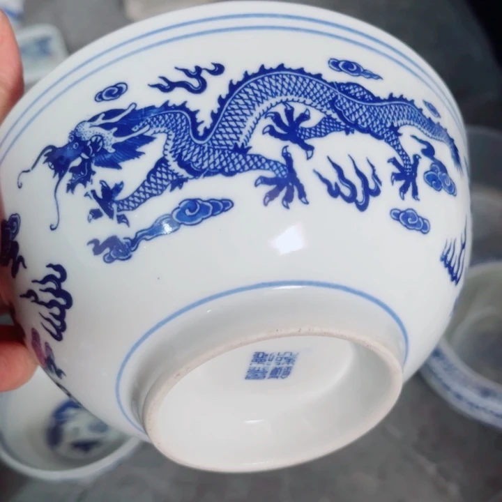 青花玲珑6寸面碗双龙戏珠