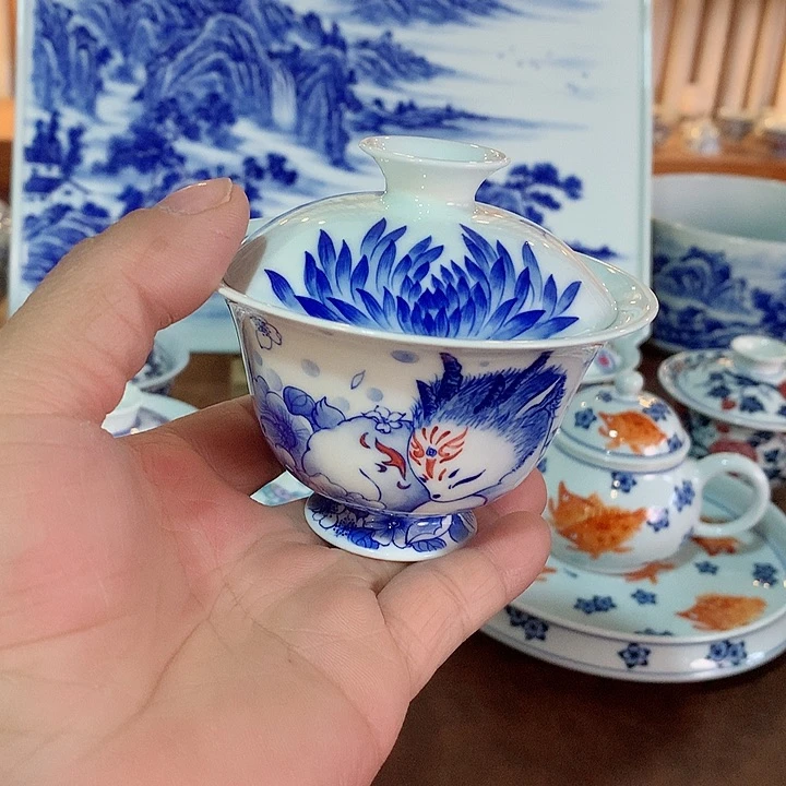 錡镇堂手工手绘盖碗