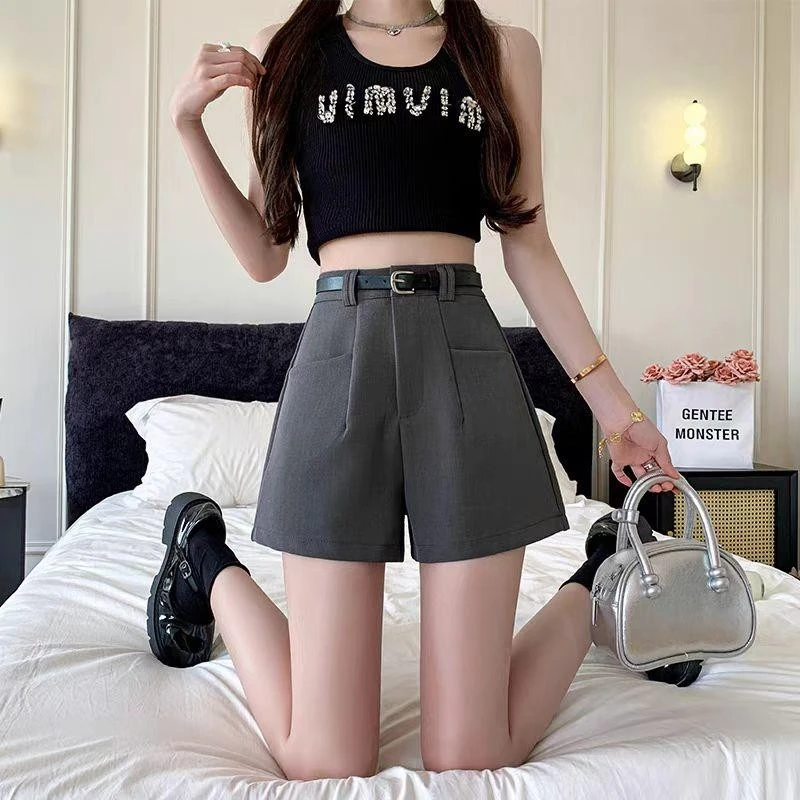 2025春夏新款高腰显瘦百搭宽松a字阔腿裤女西装休闲短裤