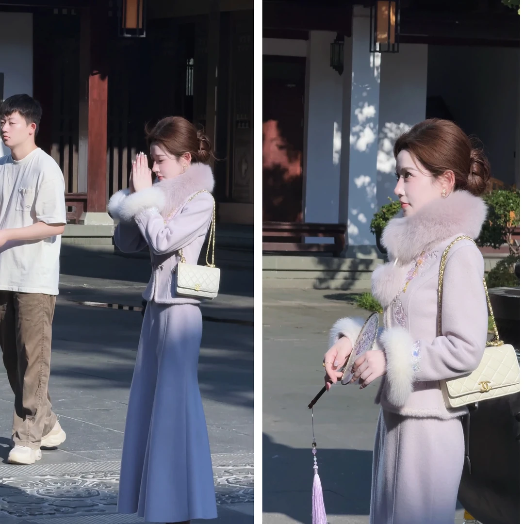 【婷婷】《东方绝色》龙膏烟紫定位刺绣收腰呢套装TT2SQTY2381