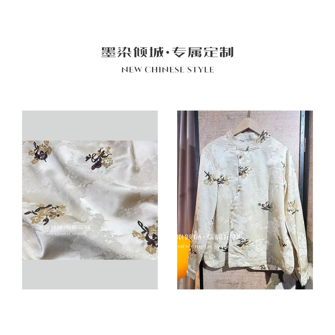 杏影金花 ·小衫-高定重磅油缎刺绣国风斜襟衬衫上衣