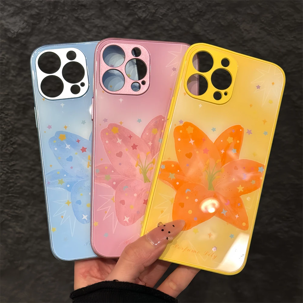 星星百合花适用苹果16pro手机壳iPhone15肤感华为p玻璃oppo荣耀90