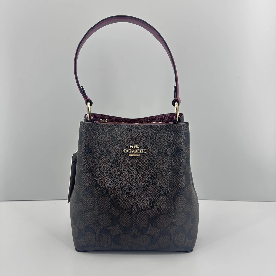 95新 COACH/蔻驰 town红拼老花小水桶20*22*10cmM021606