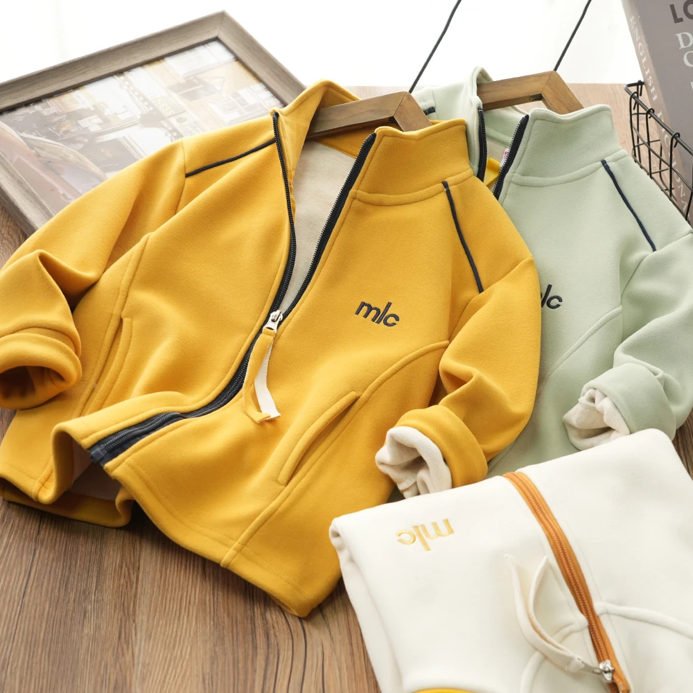 羊毛休闲秋冬款立领防风外套拼接百搭中大童拉链衫薄绒2572