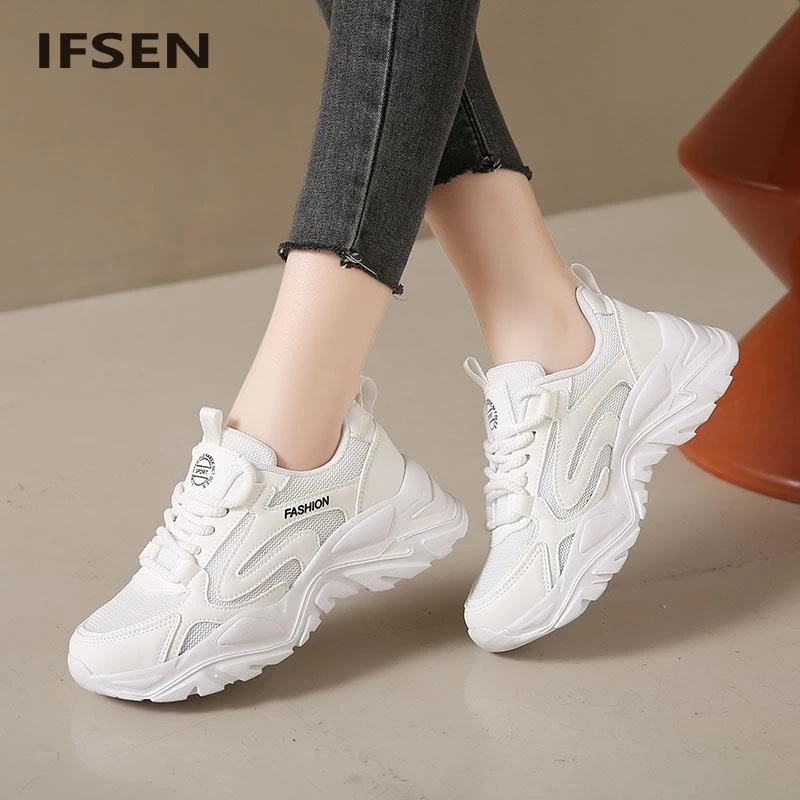 IFSEN超轻软底运动鞋女老爹鞋新款网面休闲鞋小白鞋跑步鞋厚底