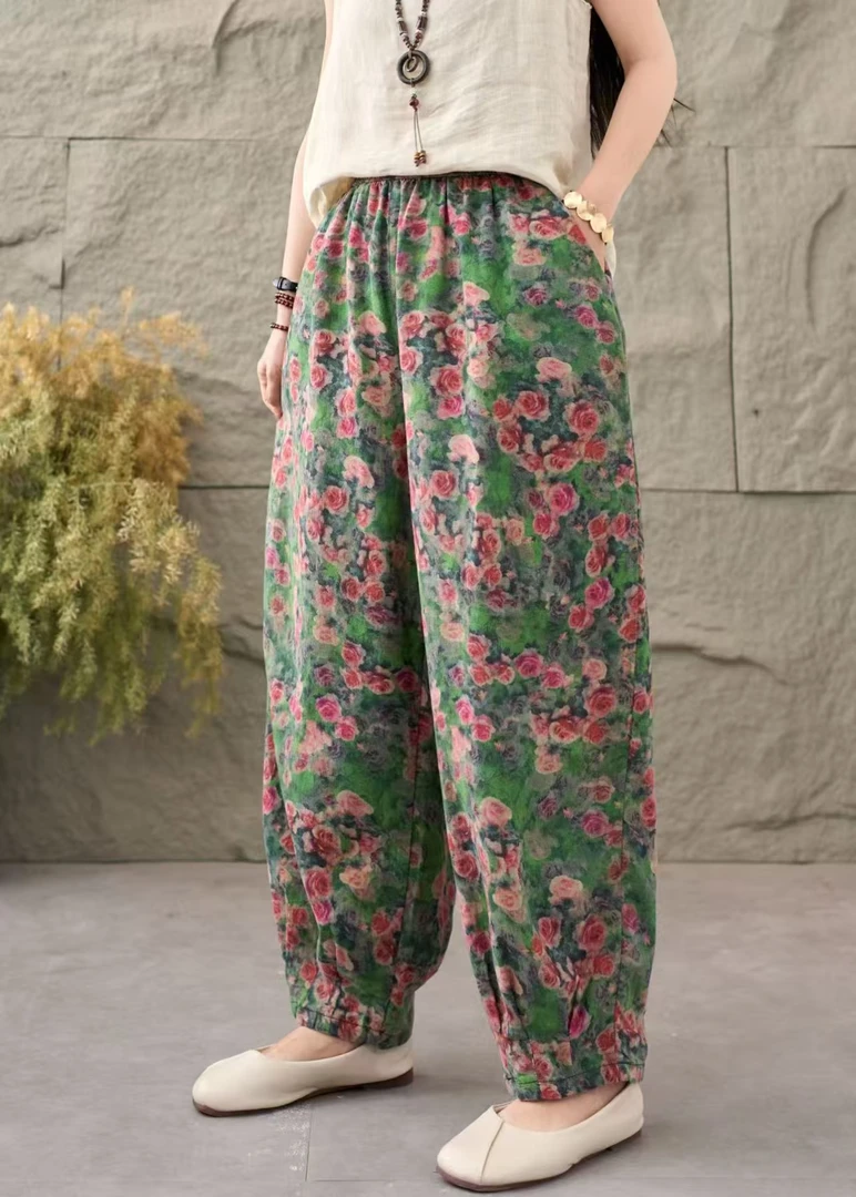 SYBY-2025早秋新款宽松休闲裤时尚花卉灯笼裤复古