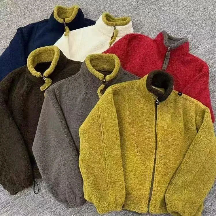 立领宽松型女长袖冬季保暖短外套休闲运动加厚女士加厚绒