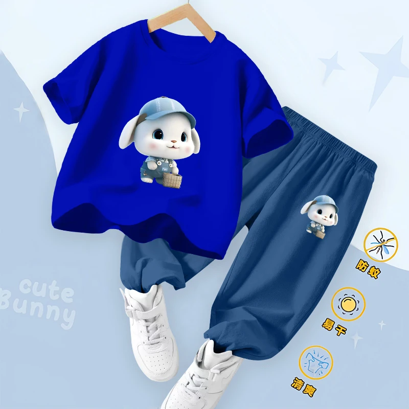 男女童套装2025新款男孩棉短袖冰丝防蚊裤夏季休闲薄款儿童衣服潮