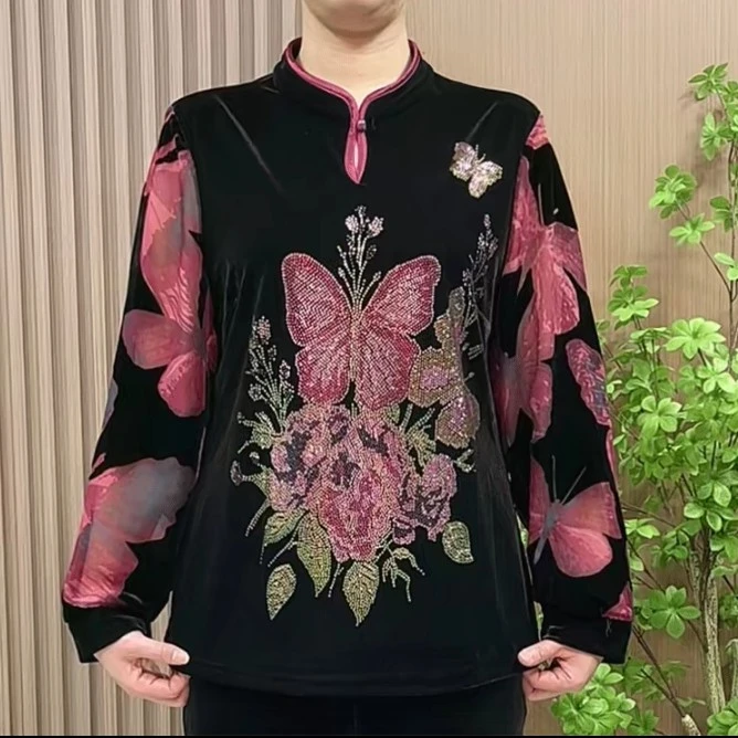 时尚民族风中老年女装小衫妈妈装女士百搭打底显瘦洋气