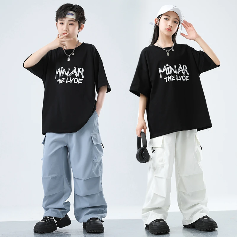 儿童街舞潮服男童宽松嘻哈T恤hiphop架子练功服女孩爵士舞演出服