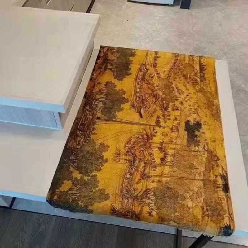 635 山羊绒65X180左右丝巾长巾 清明上河图