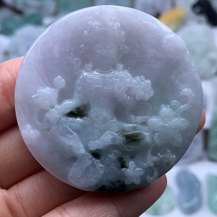 翡翠未镶嵌颈饰山水观音两面工艺福利