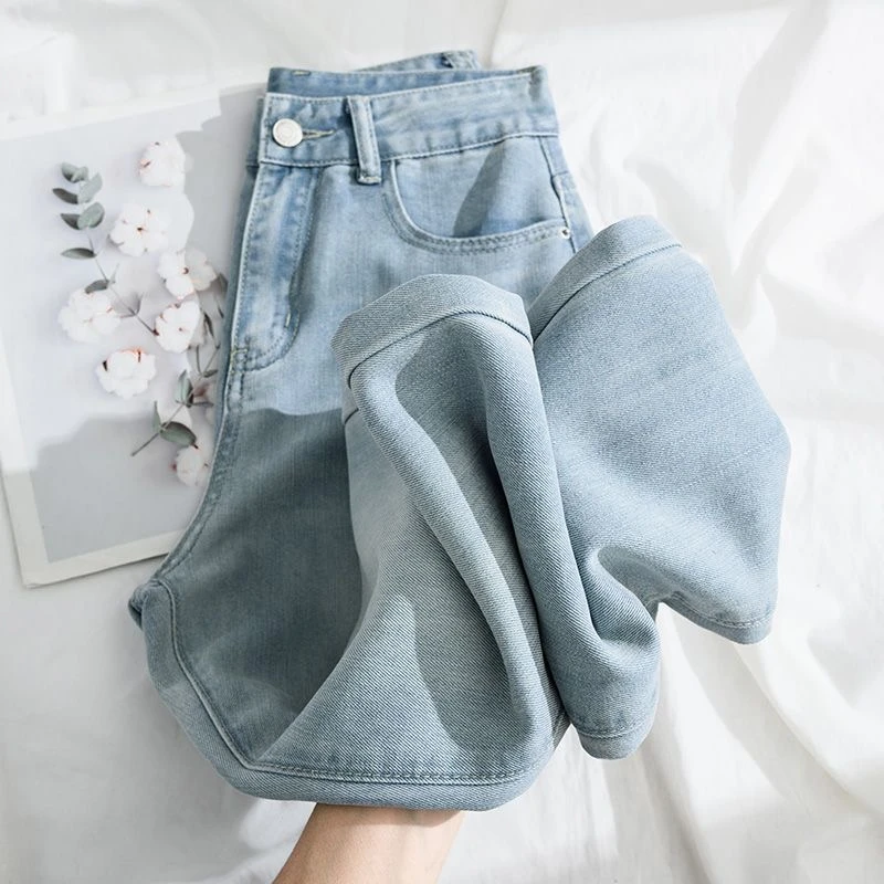 夏季薄款浅蓝色冰丝垂感阔腿牛仔裤女2025高腰宽松显瘦直筒拖地裤