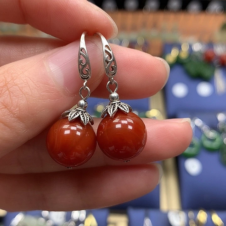 玛瑙/玉髓银S925镶嵌耳环12左右