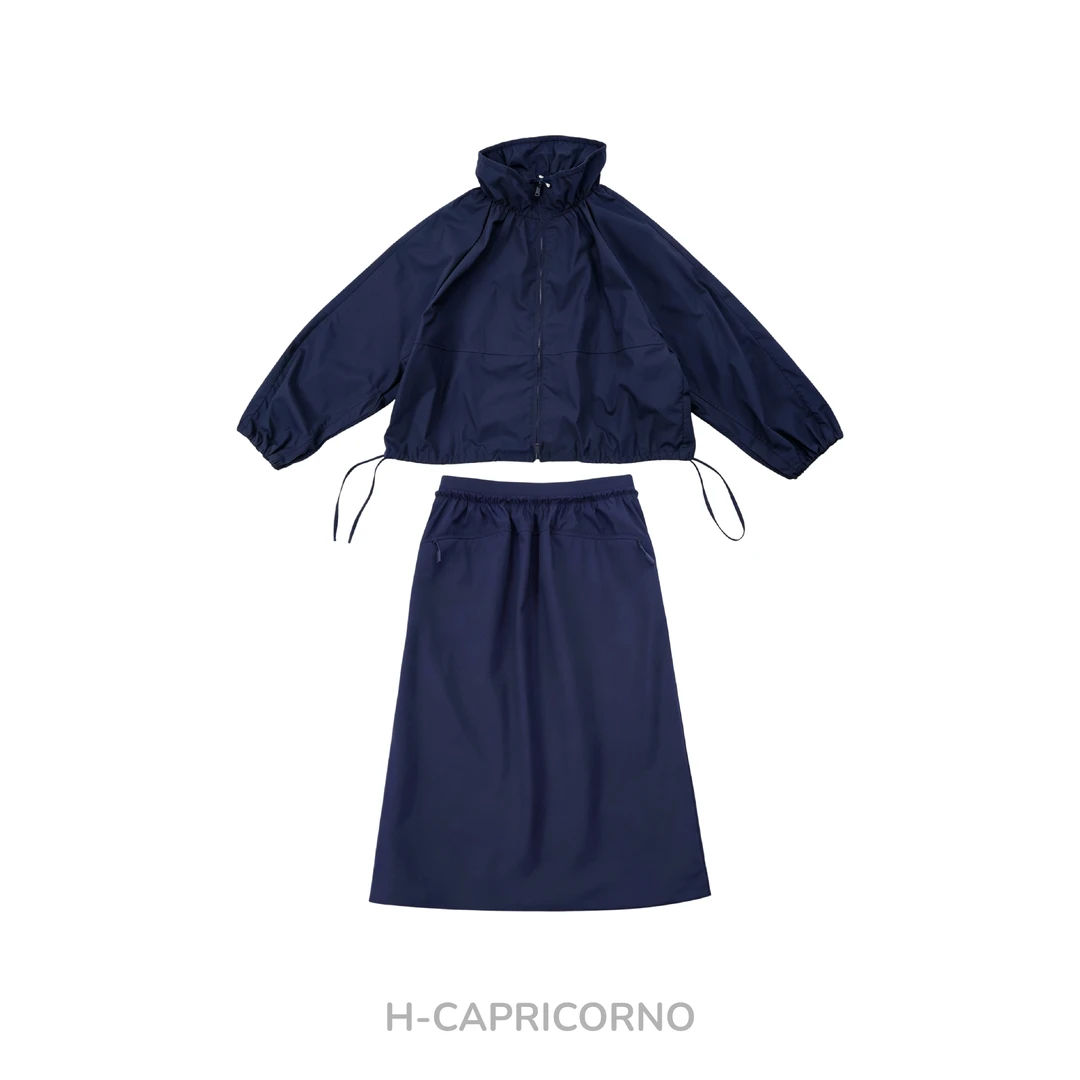 H-CAPRICORNO立领短款夹克吸湿速干廓形抽绳夹克显瘦A字半裙套装