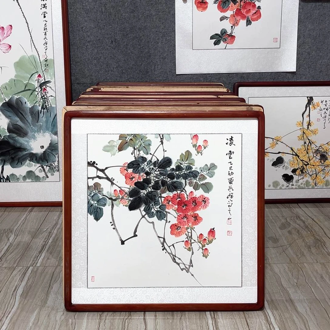 国画书画作品带框63×63厘米